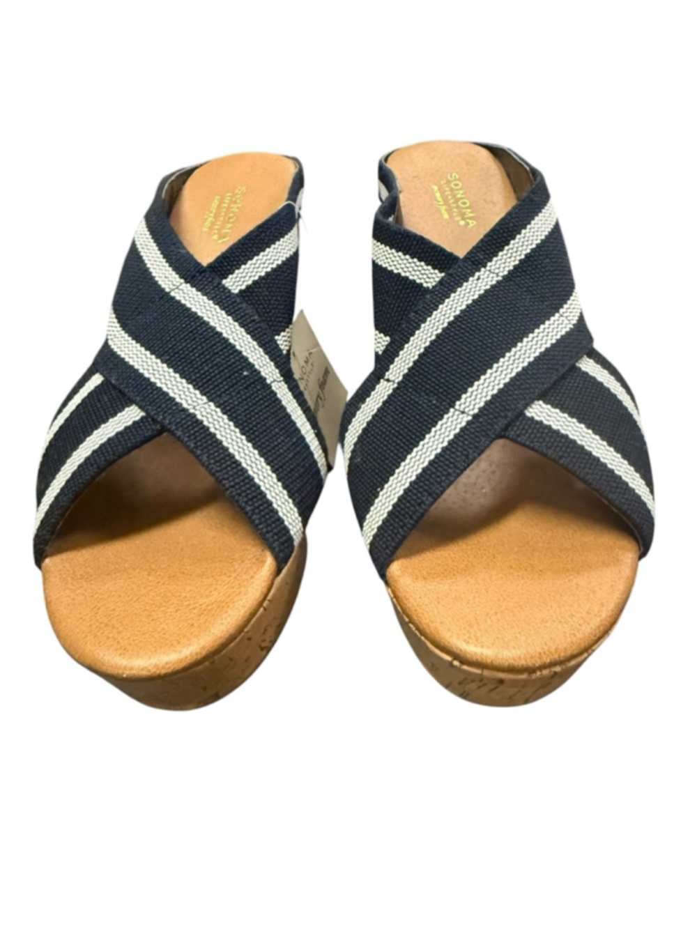 Women's Sonoma Life + Style Navy White Stripe Wedge Sandals Size 9M